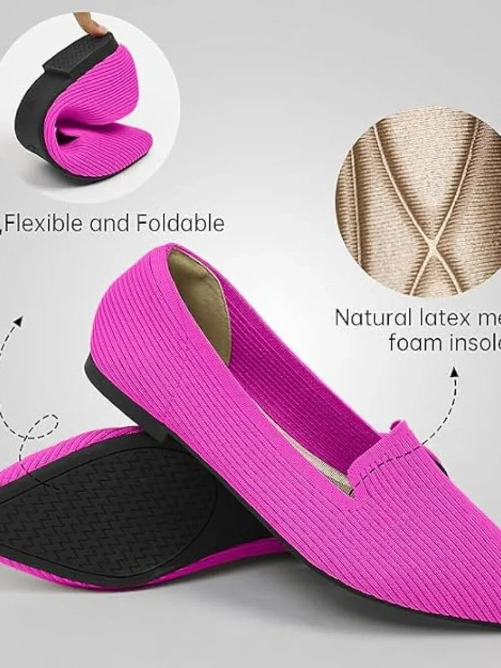 Women's Pink Pointed Toe Knit Ballet Flats Washable Important Work Shoes